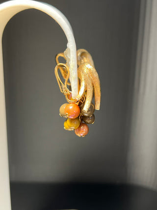 Brushed Gold-Tone Clip-On Earrings with Pink/Brown Accents