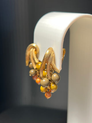 Brushed Gold-Tone Clip-On Earrings with Pink/Brown Accents