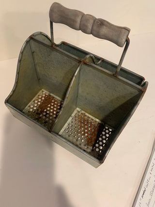 Vntg galvanized 7x7” 4 compartment caddy