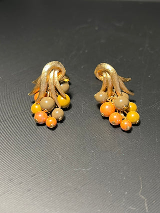 Brushed Gold-Tone Clip-On Earrings with Pink/Brown Accents