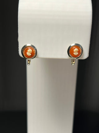 Vintage Cameo, Orange and White, Screw-Back/Clip-On Earrings, Small