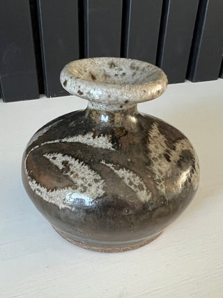 Vintage handmade pottery bud vase brown