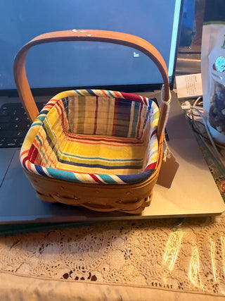 Longaberger Basket 2005 Sunny Day Stripe Lining Signed 5" X 5" Square handle