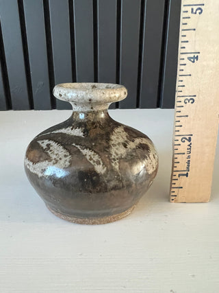 Vintage handmade pottery bud vase brown