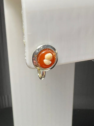 Vintage Cameo, Orange and White, Screw-Back/Clip-On Earrings, Small
