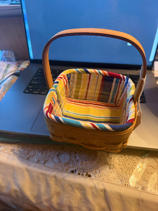 Longaberger Basket 2005 Sunny Day Stripe Lining Signed 5" X 5" Square handle