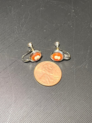 Vintage Cameo, Orange and White, Screw-Back/Clip-On Earrings, Small