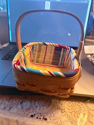 Longaberger Basket 2005 Sunny Day Stripe Lining Signed 5" X 5" Square handle