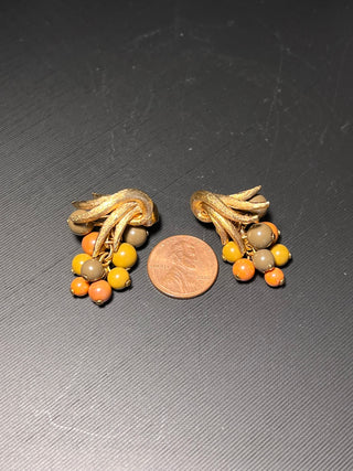 Brushed Gold-Tone Clip-On Earrings with Pink/Brown Accents