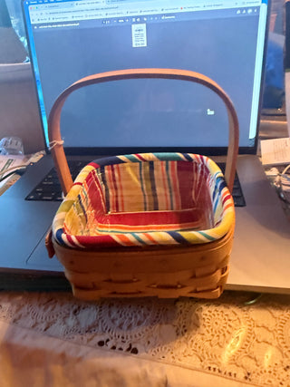 Longaberger Basket 2005 Sunny Day Stripe Lining Signed 5" X 5" Square handle