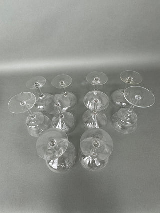 Vintage Hand-Blown Cut Crystal Grape Champagne Coupes — Set of 10, Mid-Century