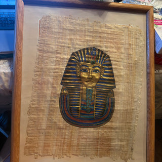 Framed approx. 17" X 21"  Egyptian Painting Papyrus King Tut painting on Papyrus