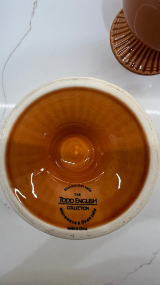 GLOSSY ORANGE CERAMIC FOOTED BOWL