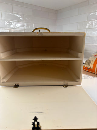 Vtg. (1950) 2-tier pie/bread safe box, yellow, 11"x11.5"x7"
