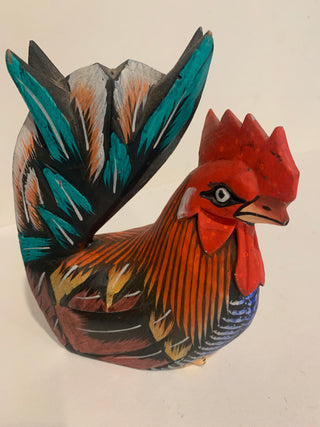 Vntg hand carved wood rooster figurine