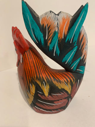 Vntg hand carved wood rooster figurine