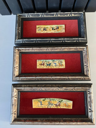 Persian hand painted bone framed set of 3