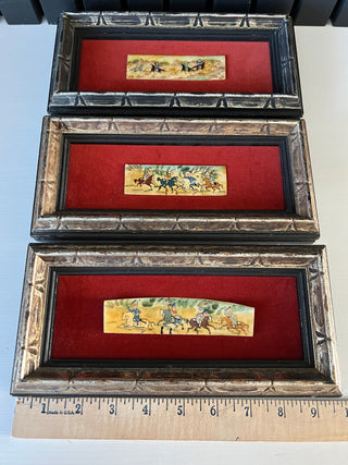 Persian hand painted bone framed set of 3