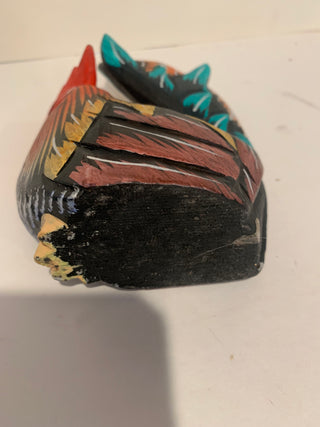 Vntg hand carved wood rooster figurine
