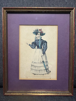 Antique Framed Hand-Colored Fashion Plate