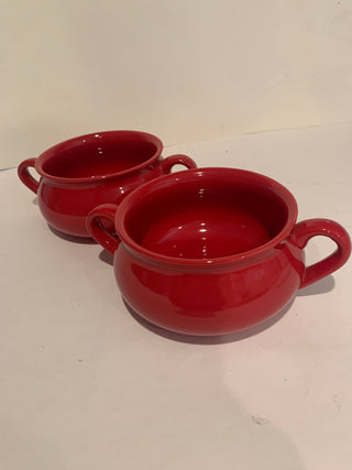 Red BAKEWARE double handle soiup crocks set/2