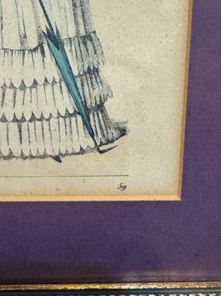 Antique Framed Hand-Colored Fashion Plate