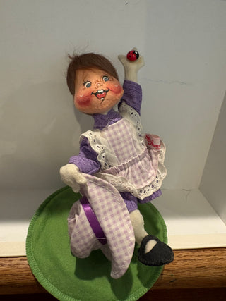 Vtg. 1998 annaLee Easter Spring Girl Ladybug Doll 7"