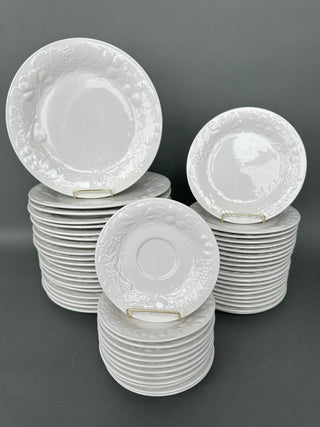 Gibson Embossed Fruit White Dinnerware — 52 Pieces, Service for 20, Discontinued