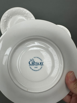 Gibson Embossed Fruit White Dinnerware — 52 Pieces, Service for 20, Discontinued