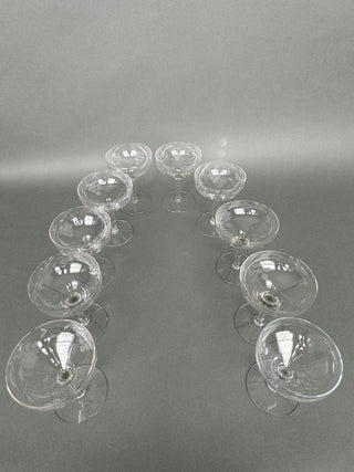 Vintage Hand-Blown Cut Crystal Grape Champagne Coupes — Set of 10, Mid-Century
