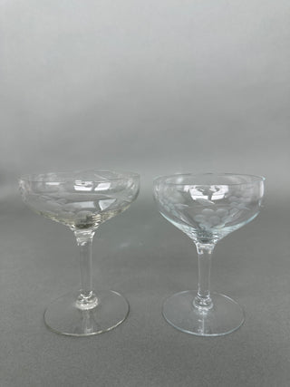 Vintage Hand-Blown Cut Crystal Grape Champagne Coupes — Set of 10, Mid-Century