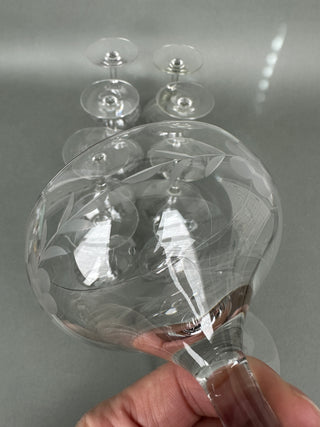Vintage Hand-Blown Cut Crystal Grape Champagne Coupes — Set of 10, Mid-Century