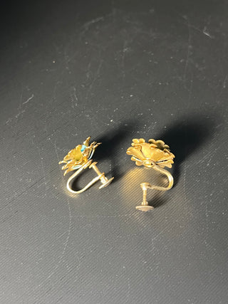 Vintage Blue and Gold-Tone Flower Screw-Back/Clip-On Earrings