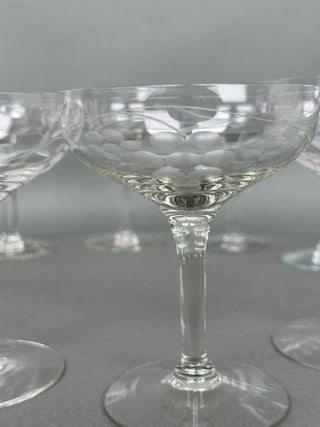 Vintage Hand-Blown Cut Crystal Grape Champagne Coupes — Set of 10, Mid-Century