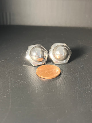 Vintage Silver-Tone Hexagon/Button Shaped Earrings, Screw-Back/Clip-On