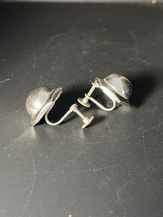Vintage Silver-Tone Hexagon/Button Shaped Earrings, Screw-Back/Clip-On