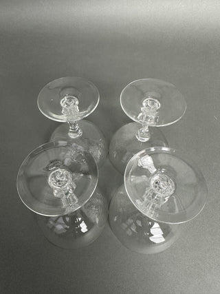 Vintage Crystal Champagne Coupes — Faceted Baluster Stem, Plain Bowls, Mid-Century
