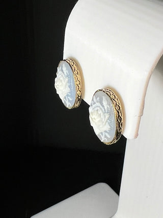 Vintage Avon Rose Cameo Clip Earrings: French Blue
