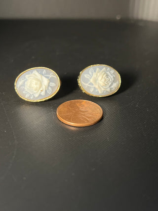Vintage Avon Rose Cameo Clip Earrings: French Blue