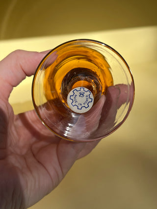 Vintage Amber Glass Bud Vase with Etched Flower Details