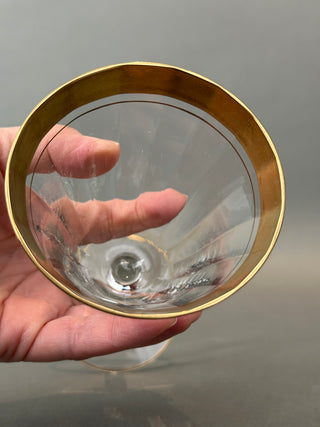 Vintage Gold Encrusted Wine Goblets — Set of 5, Optic Panel Bowls, Gilded Feet