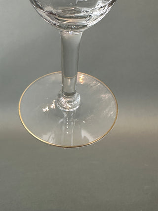 Vintage Gold Encrusted Wine Goblets — Set of 5, Optic Panel Bowls, Gilded Feet