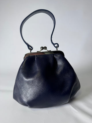 Latico Navy Blue Leather Kisslock Frame Handbag