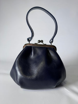 Latico Navy Blue Leather Kisslock Frame Handbag