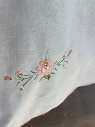 Vintage Peach Embroidered Round Table Linen