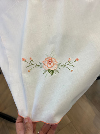 Vintage Peach Embroidered Round Table Linen