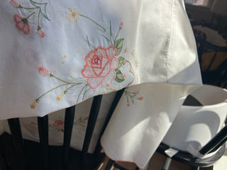 Vintage Peach Embroidered Round Table Linen