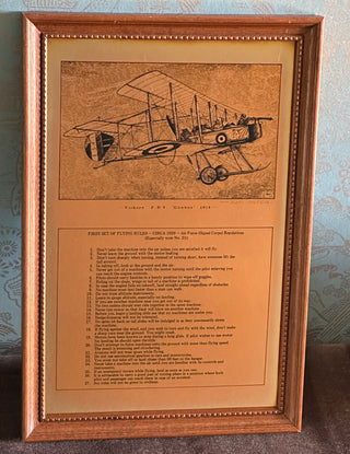 Vintage Aviation Wall Art — First Set of Flying Rules 1920, Copper Etching of the Vickers Gunbus, Signed G. Kew, Cotswold Etchings