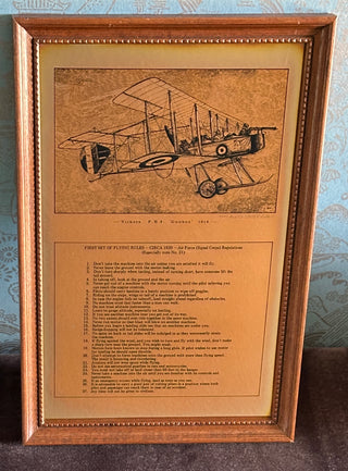Vintage Aviation Wall Art — First Set of Flying Rules 1920, Copper Etching of the Vickers Gunbus, Signed G. Kew, Cotswold Etchings