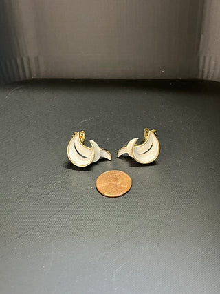 Vintage Trifari White Enamel Clip-On Earrings,